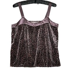 Cami Cheetah Print Womens‎ Large Satin Adjustable Straps Black & Dark Plum Brown